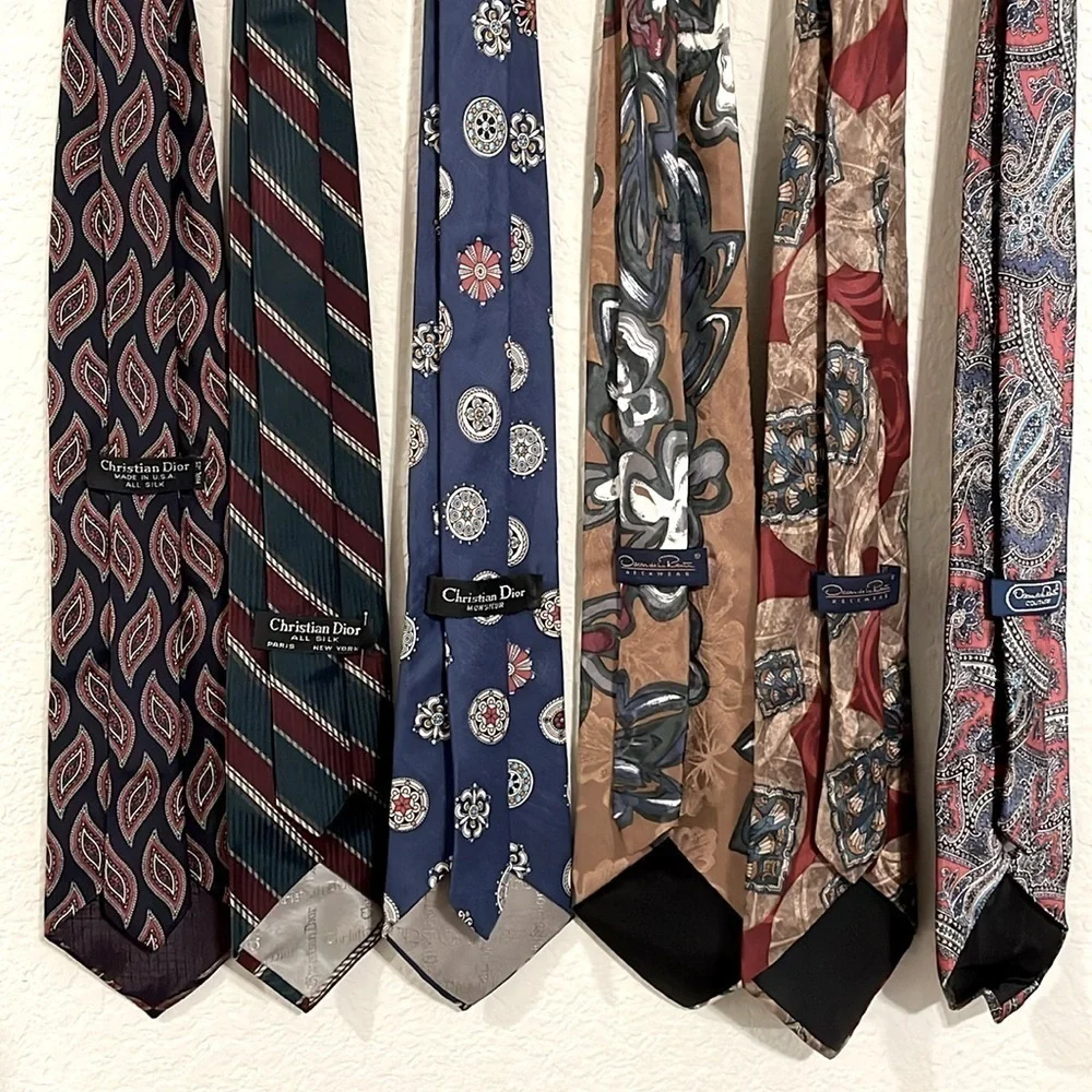 Christian Dior & Oscar De La Renta Men’s Neck Tie Bundle (6) Preppy Colorful